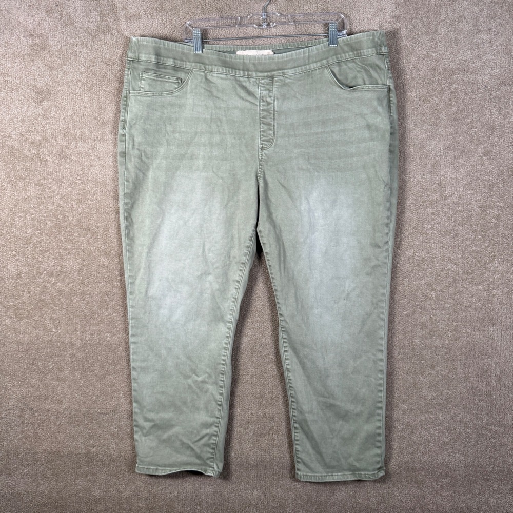 Soft Surroundings Pull On Pants Women 2X Green Straight Leg Stretch Denim Jeans